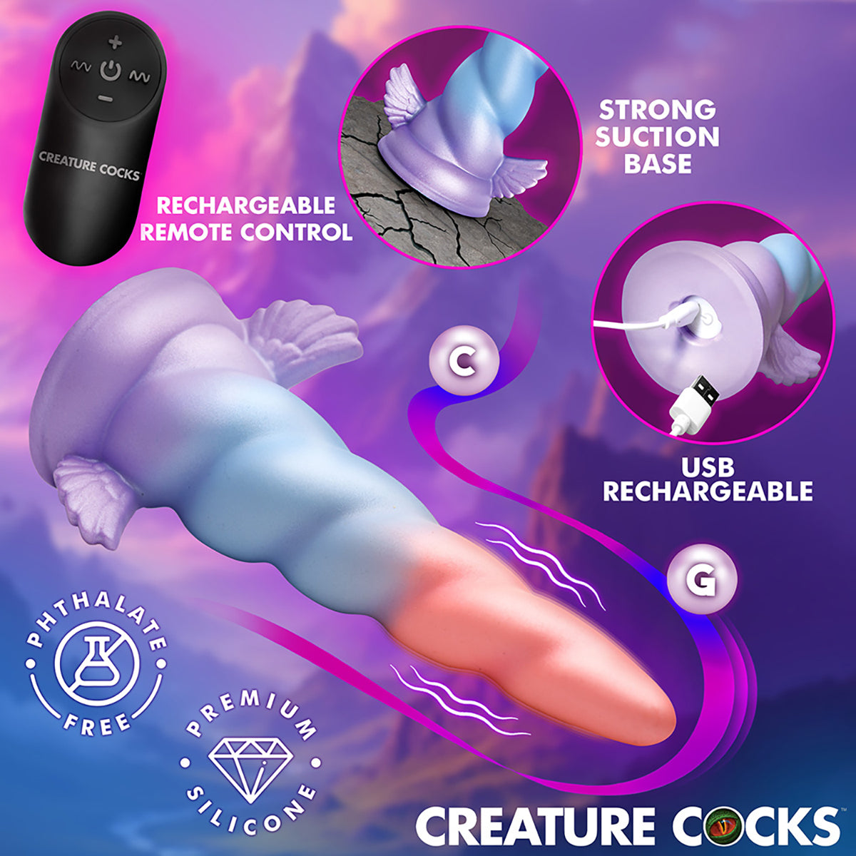 Creature Cocks Deluxe Dream Rider Vibrating Unicorn Silicone Dildo