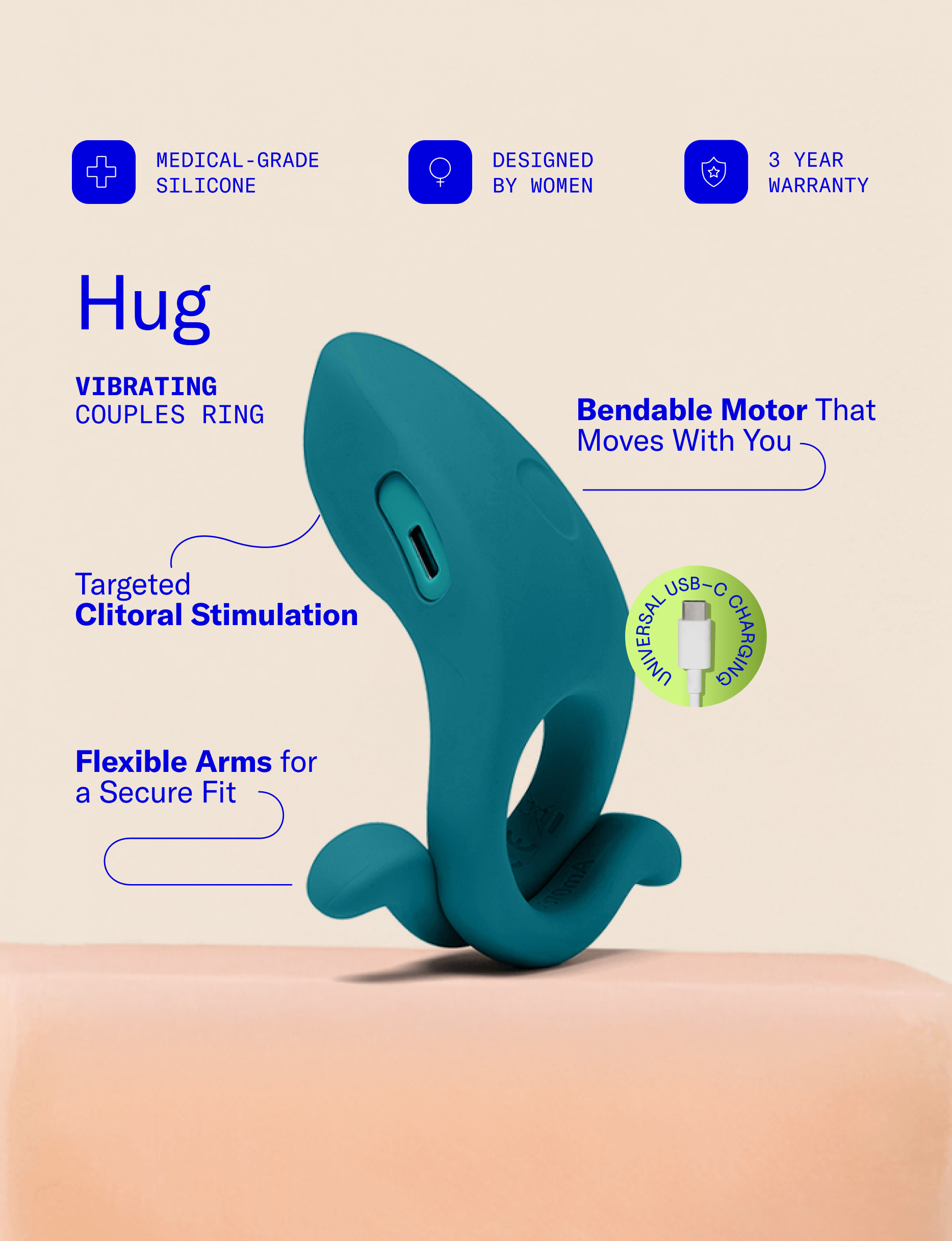 Dame Hug Vibrating Couples Ring