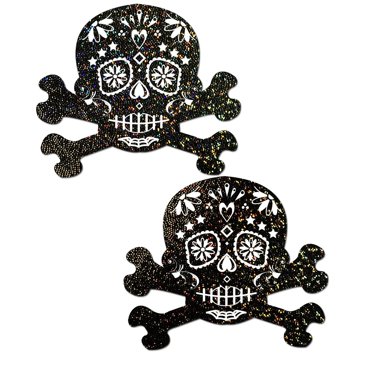 Pastease Black Glitter Candy Skull & Crossbones Pasties
