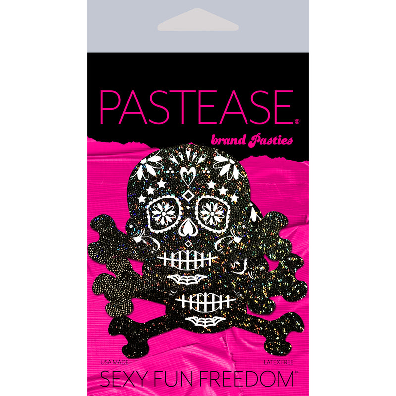 Pastease Black Glitter Candy Skull & Crossbones Pasties