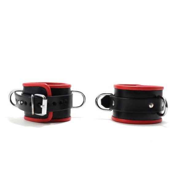 665 Leather and Fetish Company Locking Red Leather Wrist Restraints